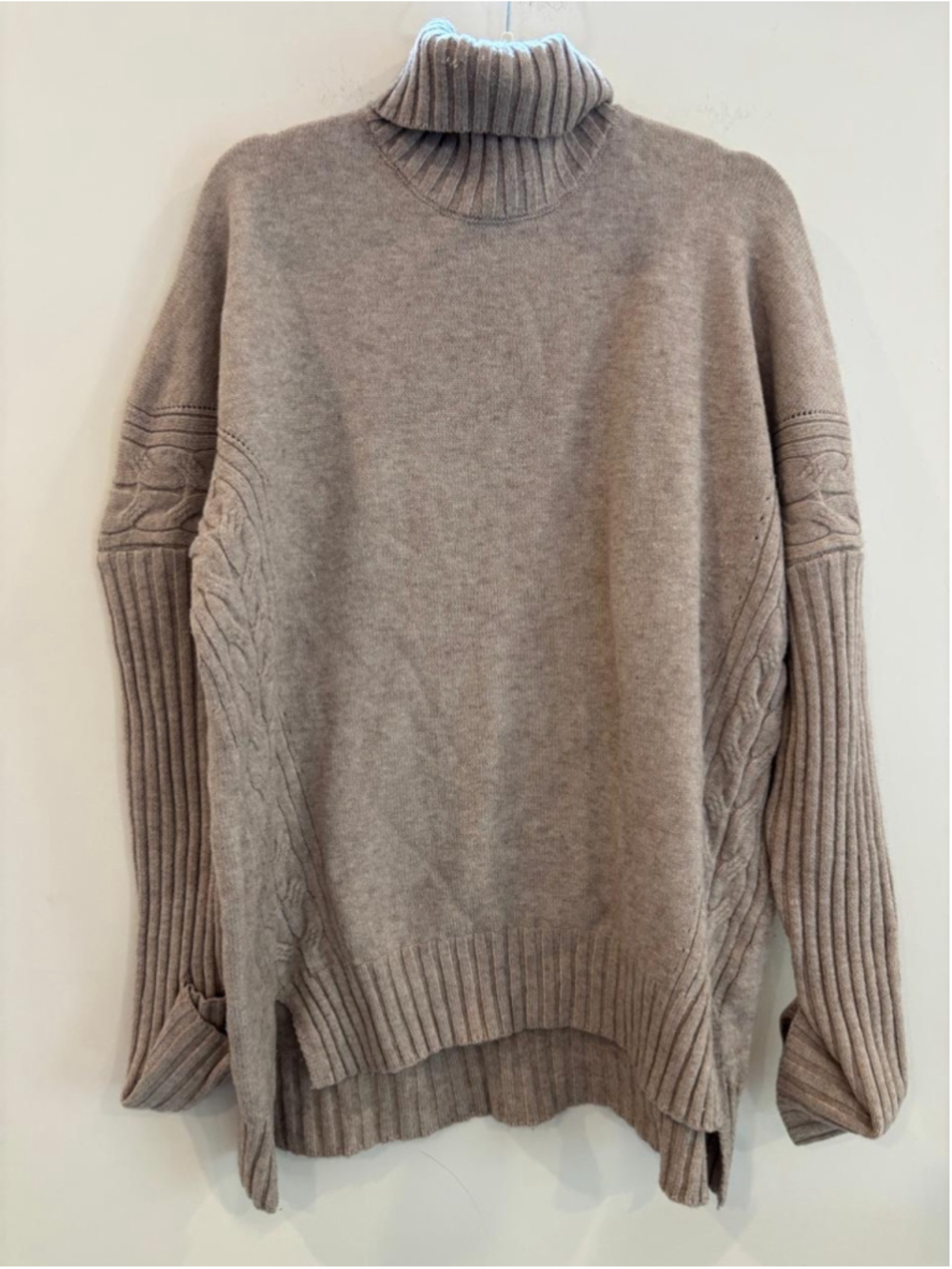 Oversized Cable Knit Turtleneck Sweater Beige Taupe Mixed Ribbed XXL #S23